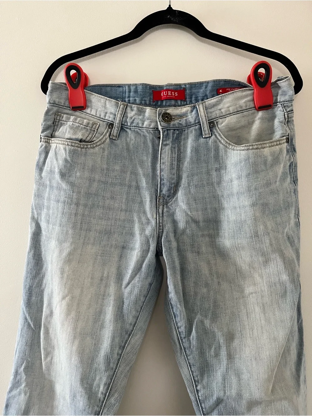 Guess Men's Light Wash Blue Slim Straight Jeans 32 X 30 Vintage Inspired 90s